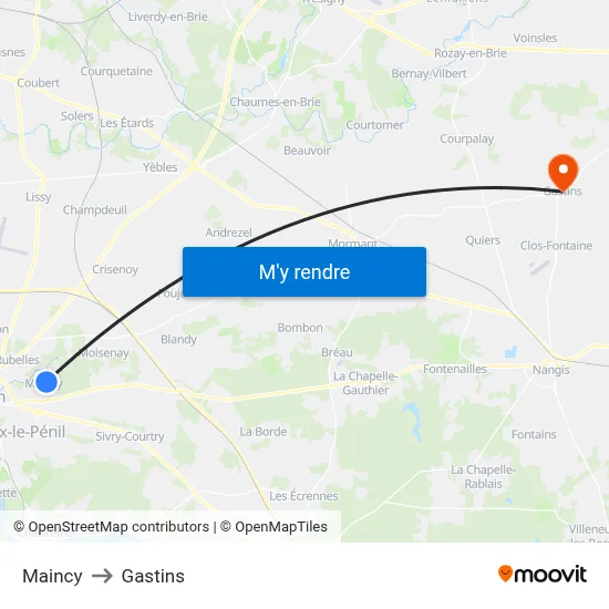 Maincy to Gastins map