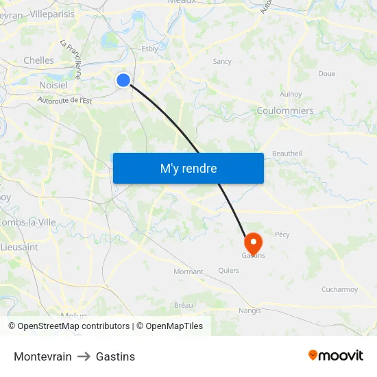 Montevrain to Gastins map