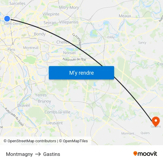 Montmagny to Gastins map