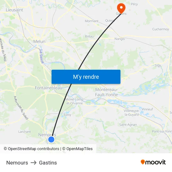 Nemours to Gastins map