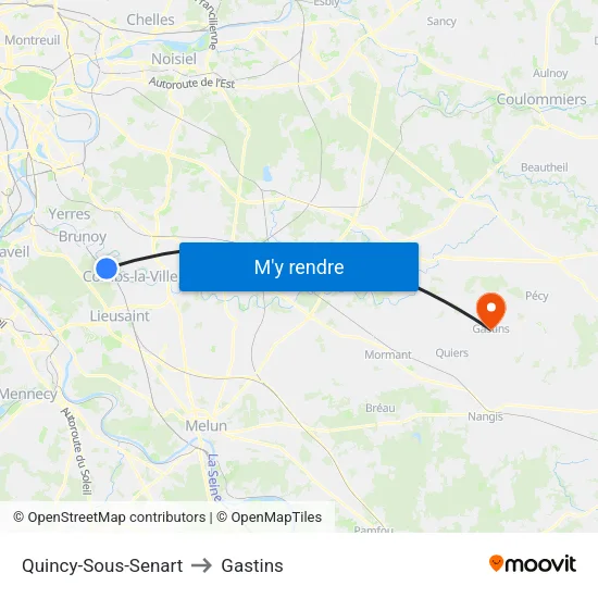 Quincy-Sous-Senart to Gastins map