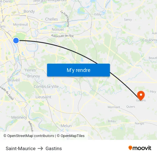 Saint-Maurice to Gastins map