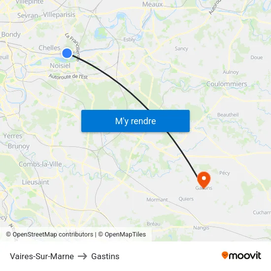 Vaires-Sur-Marne to Gastins map