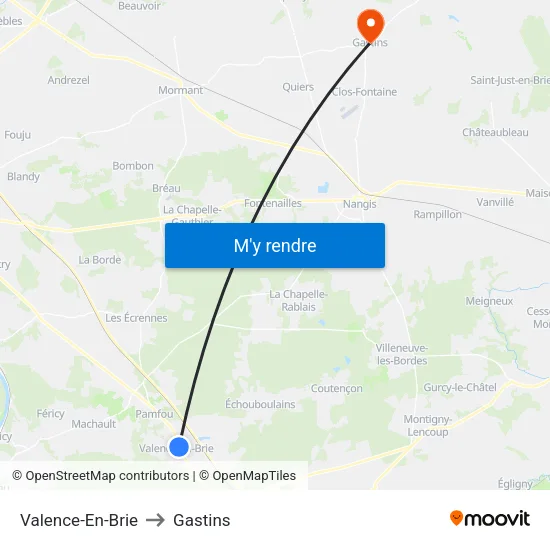 Valence-En-Brie to Gastins map