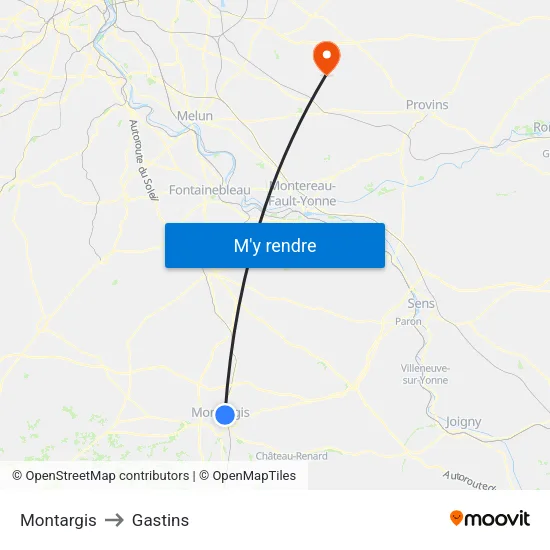 Montargis to Gastins map