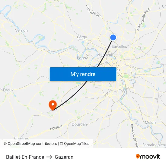 Baillet-En-France to Gazeran map