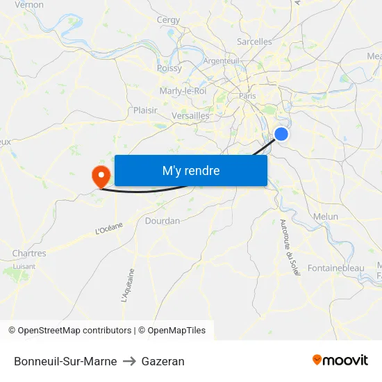 Bonneuil-Sur-Marne to Gazeran map