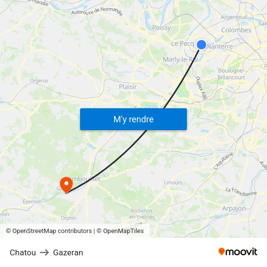 Chatou to Gazeran map