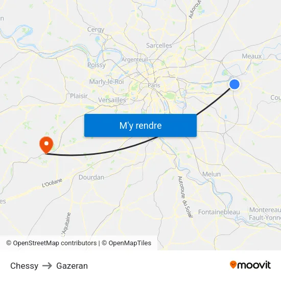 Chessy to Gazeran map