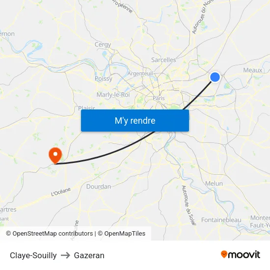 Claye-Souilly to Gazeran map