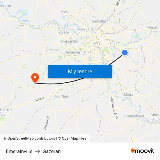 Emerainville to Gazeran map
