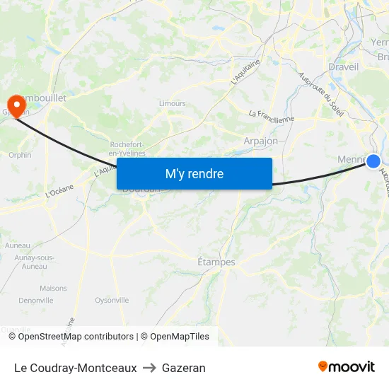 Le Coudray-Montceaux to Gazeran map