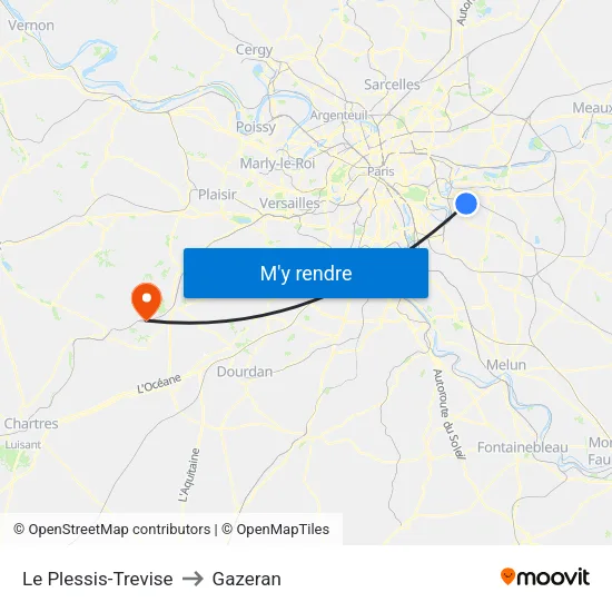 Le Plessis-Trevise to Gazeran map