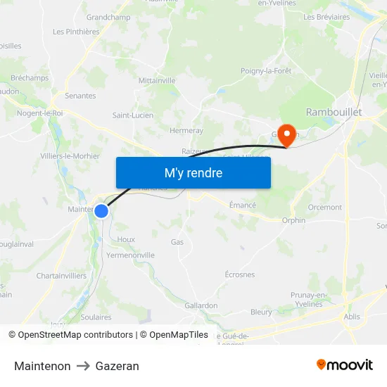 Maintenon to Gazeran map