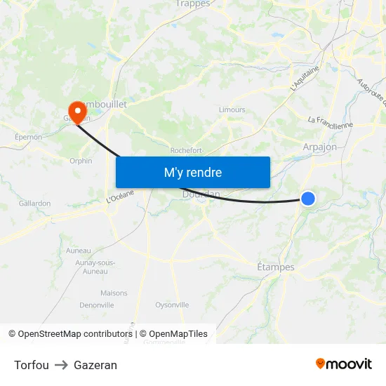 Torfou to Gazeran map