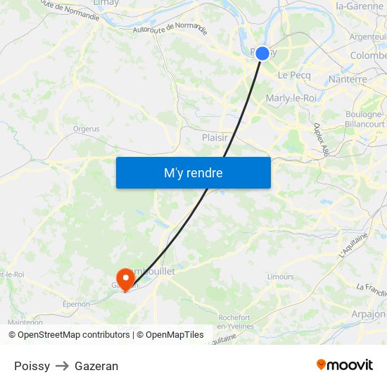 Poissy to Gazeran map