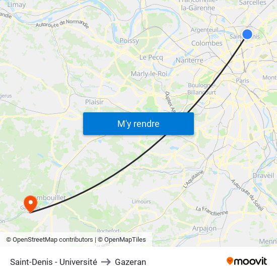 Saint-Denis - Université to Gazeran map