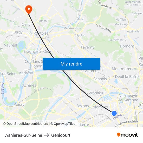 Asnieres-Sur-Seine to Genicourt map