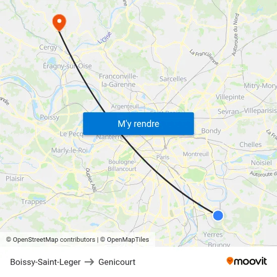 Boissy-Saint-Leger to Genicourt map