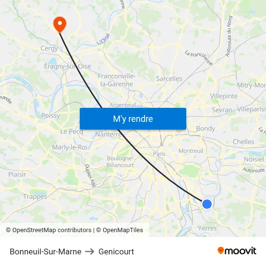 Bonneuil-Sur-Marne to Genicourt map