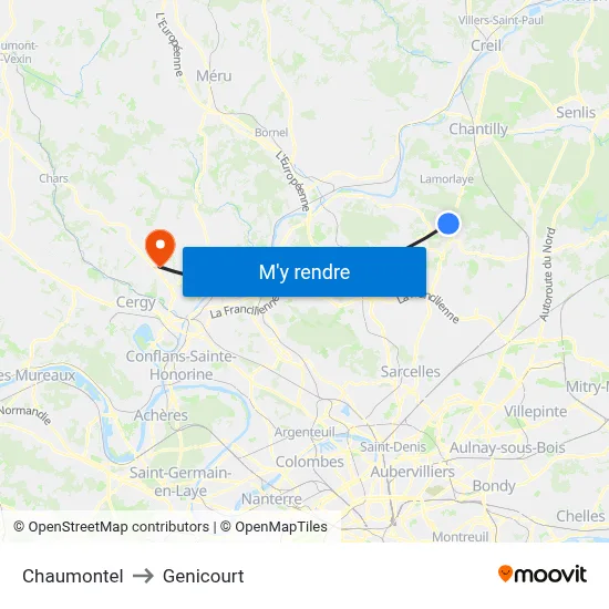 Chaumontel to Genicourt map