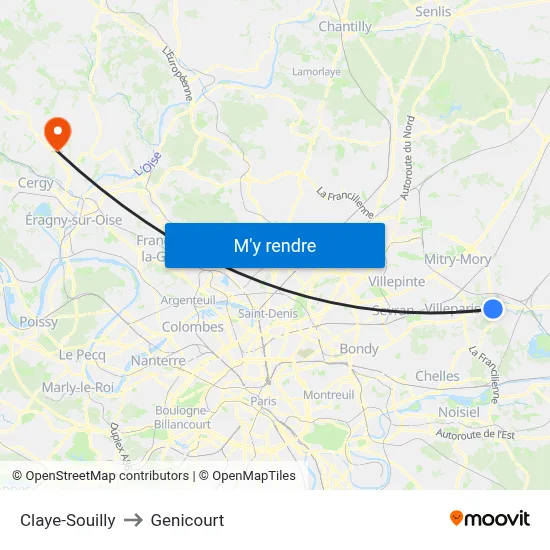 Claye-Souilly to Genicourt map