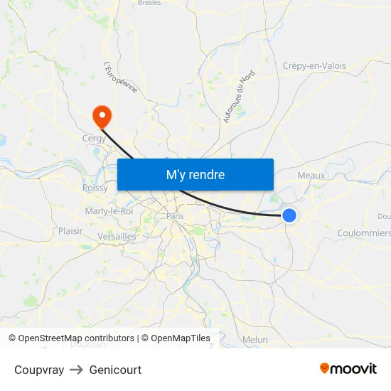 Coupvray to Genicourt map