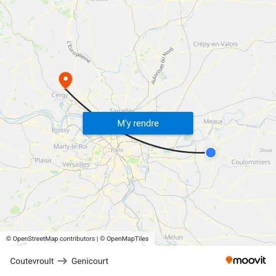 Coutevroult to Genicourt map
