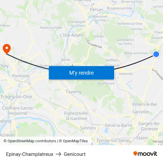 Epinay-Champlatreux to Genicourt map