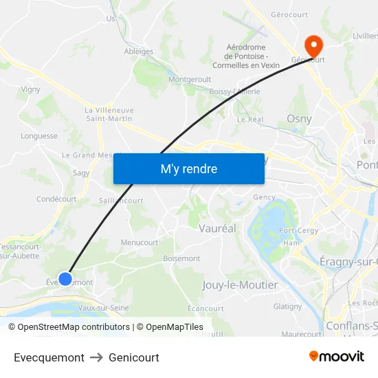 Evecquemont to Genicourt map