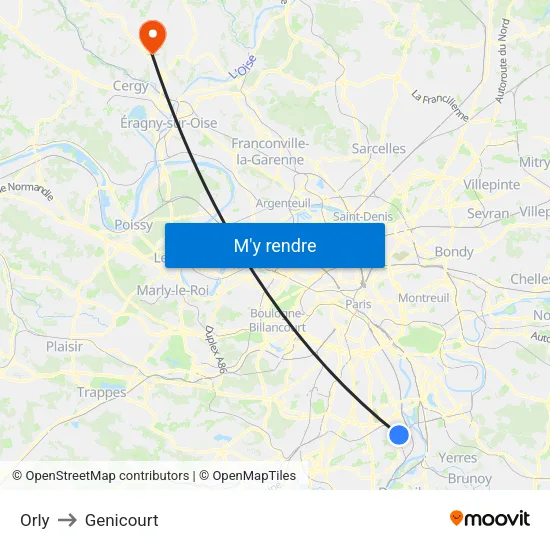 Orly to Genicourt map