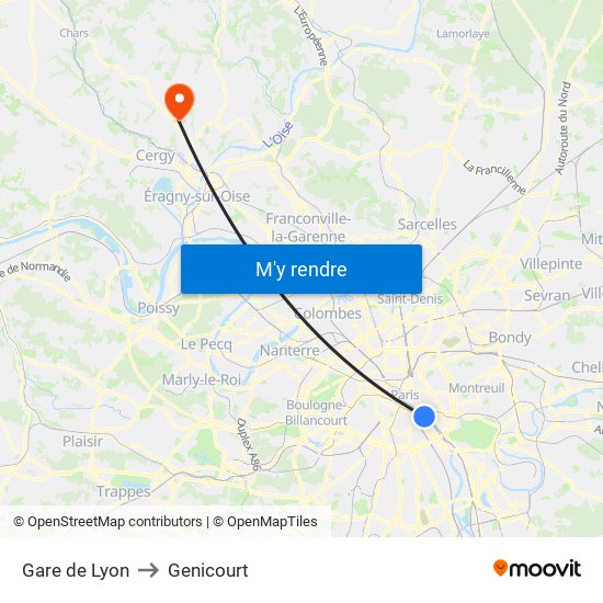 Gare de Lyon to Genicourt map