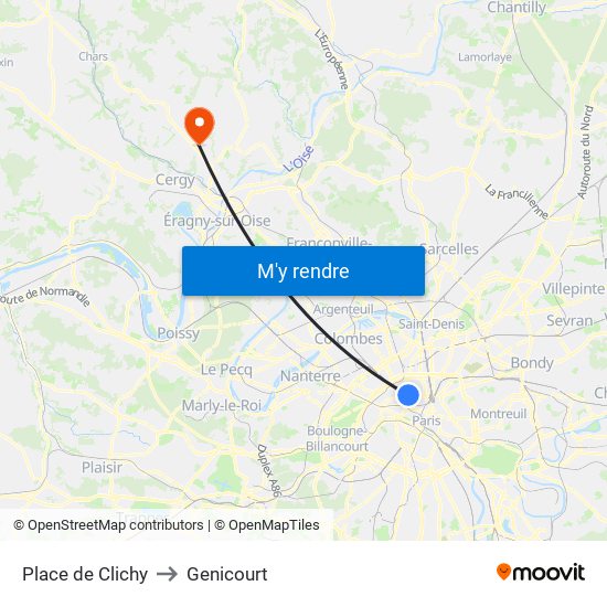 Place de Clichy to Genicourt map