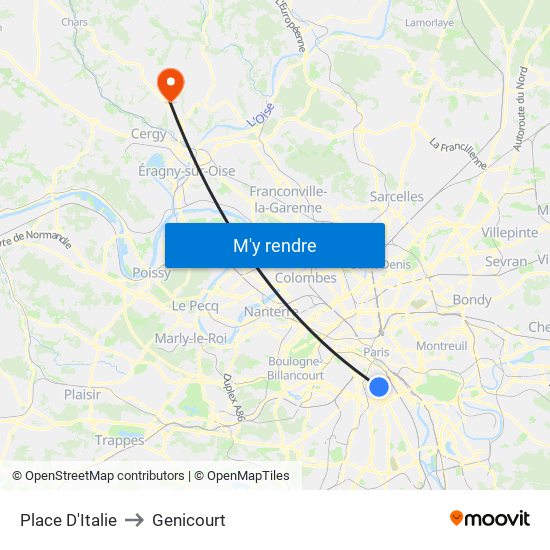 Place D'Italie to Genicourt map