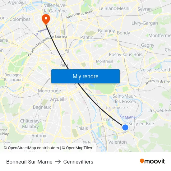 Bonneuil-Sur-Marne to Gennevilliers map