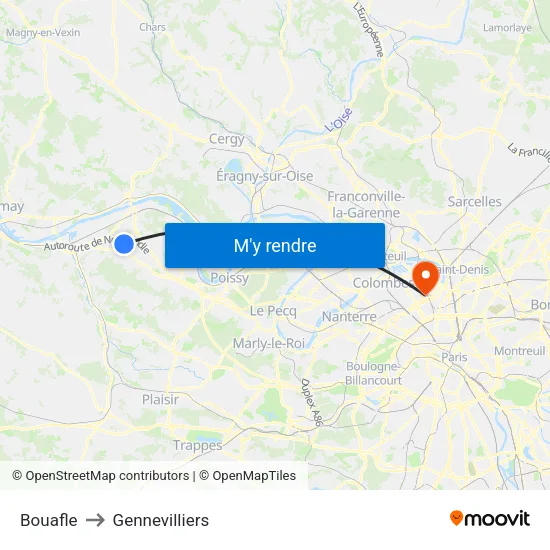 Bouafle to Gennevilliers map