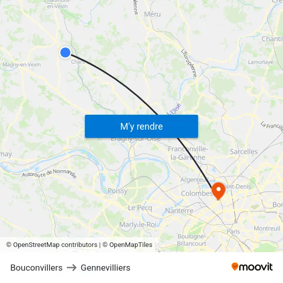 Bouconvillers to Gennevilliers map