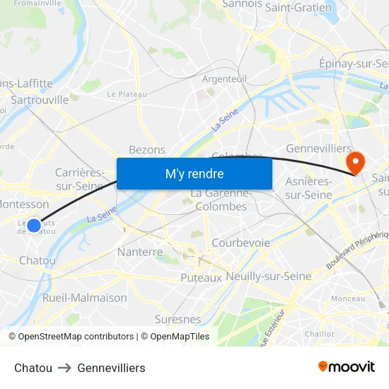 Chatou to Gennevilliers map
