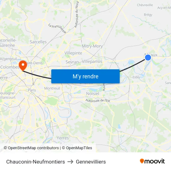 Chauconin-Neufmontiers to Gennevilliers map