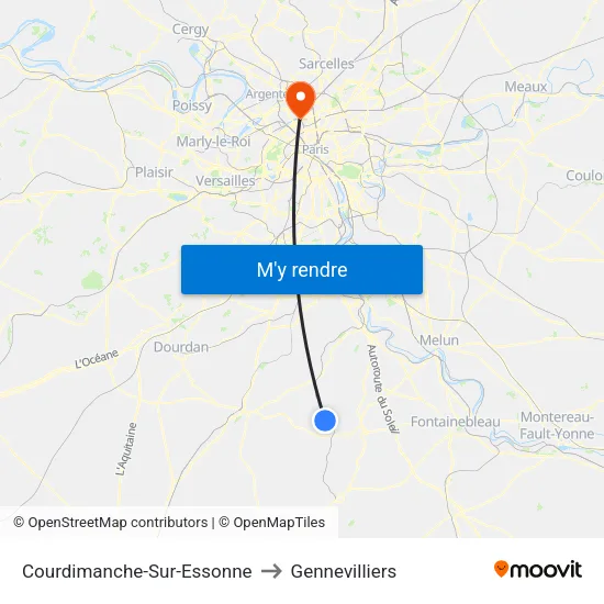 Courdimanche-Sur-Essonne to Gennevilliers map