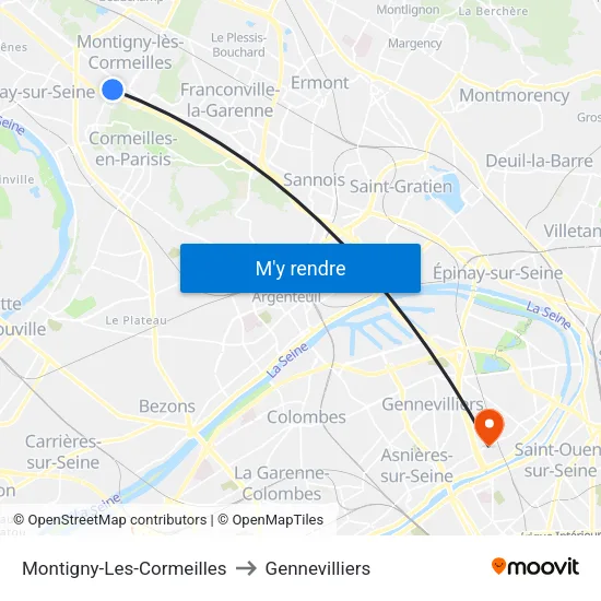 Montigny-Les-Cormeilles to Gennevilliers map