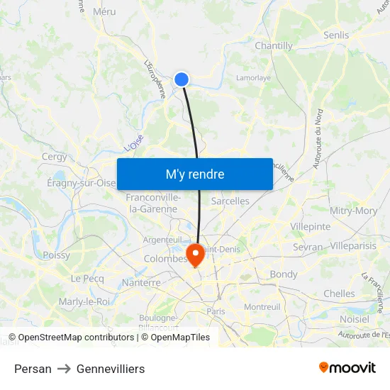 Persan to Gennevilliers map