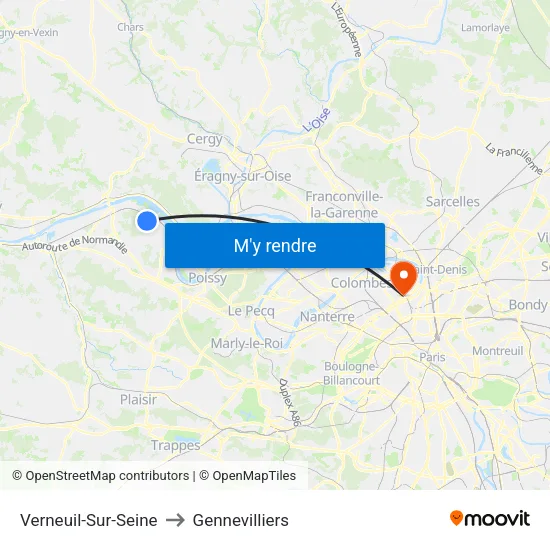 Verneuil-Sur-Seine to Gennevilliers map