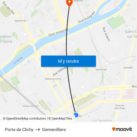 Porte de Clichy to Gennevilliers map