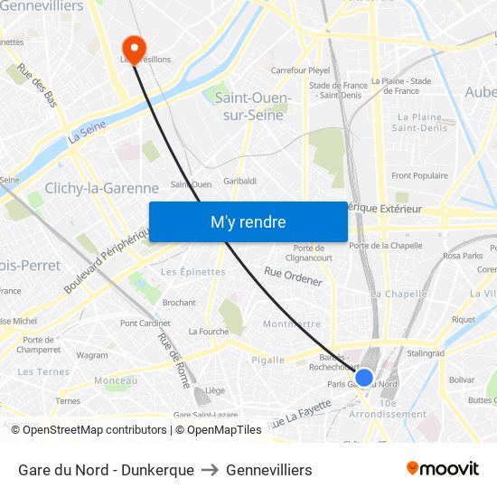 Gare du Nord - Dunkerque to Gennevilliers map