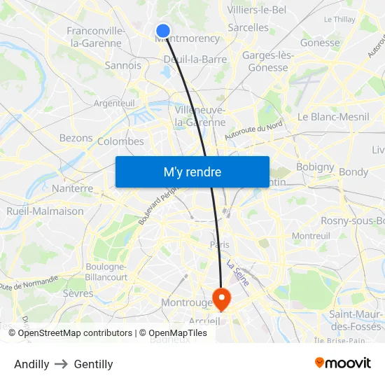 Andilly to Gentilly map