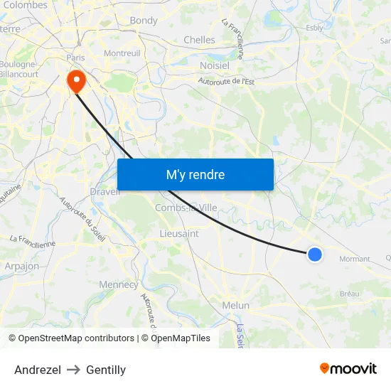 Andrezel to Gentilly map