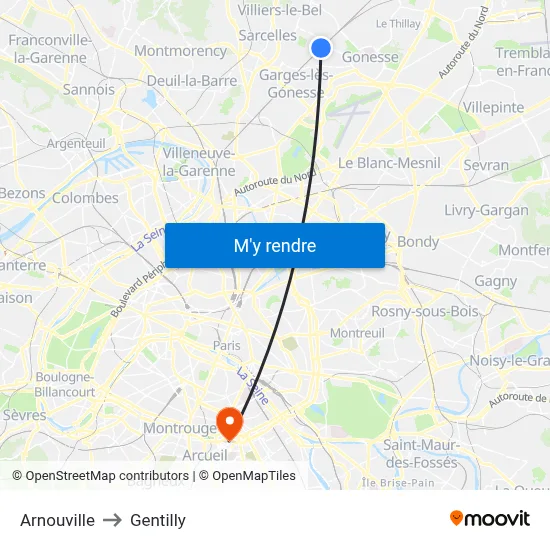 Arnouville to Gentilly map