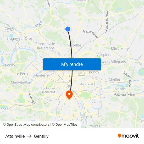 Attainville to Gentilly map