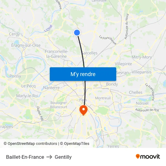 Baillet-En-France to Gentilly map
